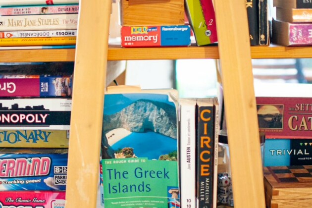 book the greek islands and other books and board games in stay hostel rhodes library