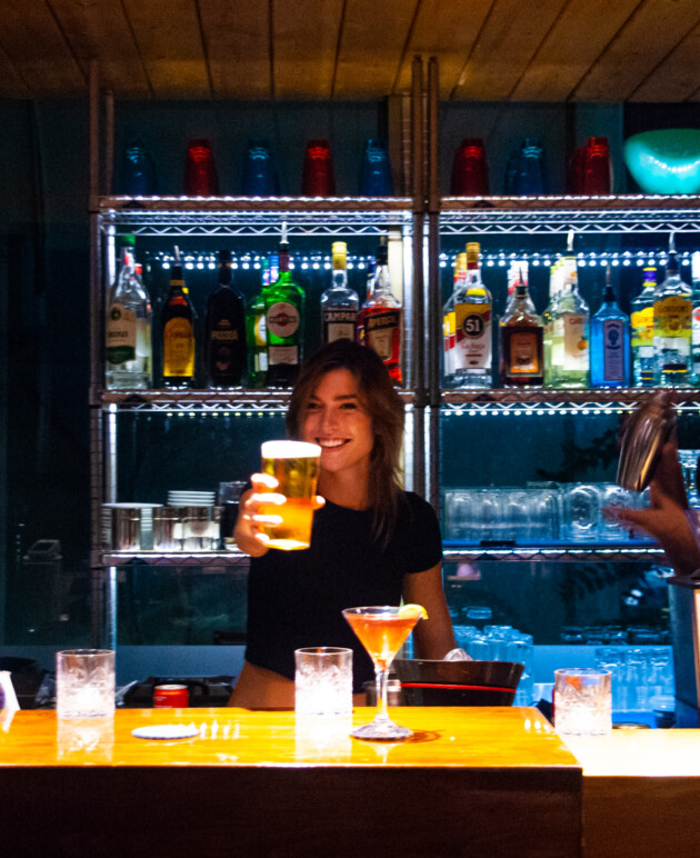 serving drinks in stay bar rhodes, friendliest staff in rhodes town