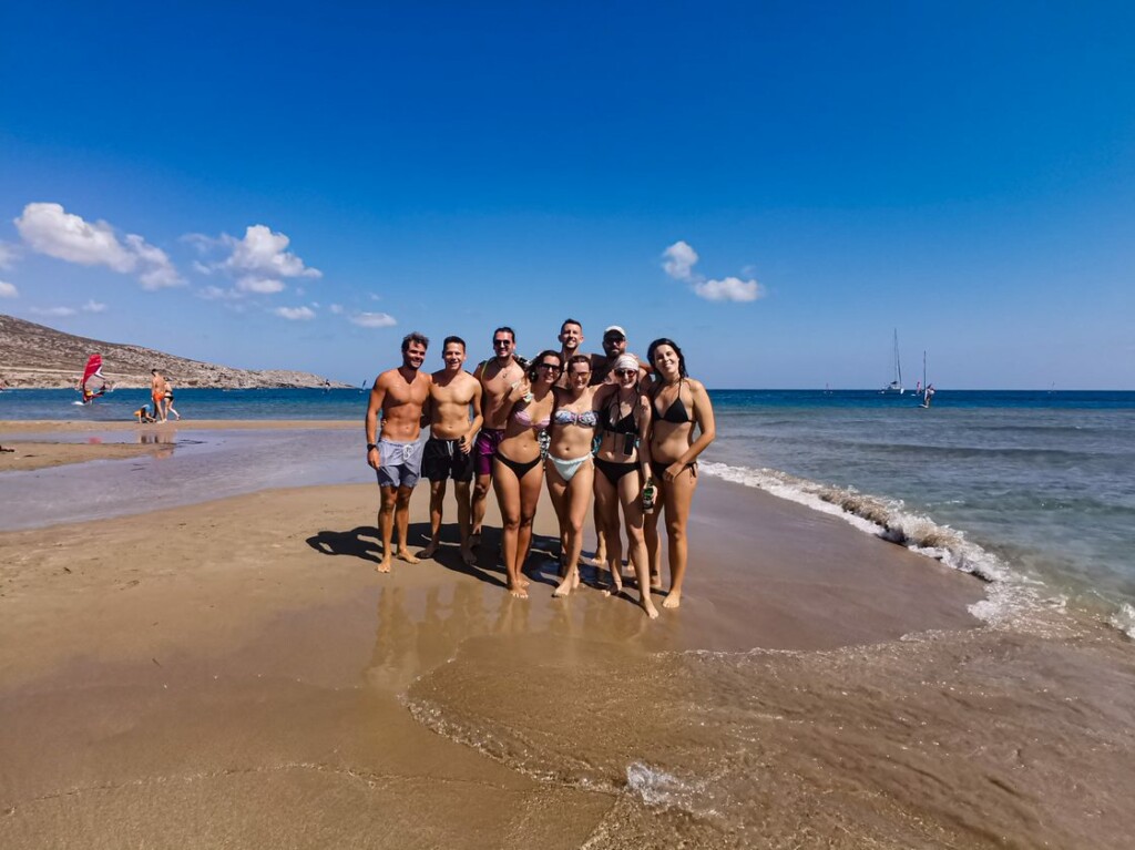 activity group of guests at one of the most beautiful beaches of rhodes island, greece