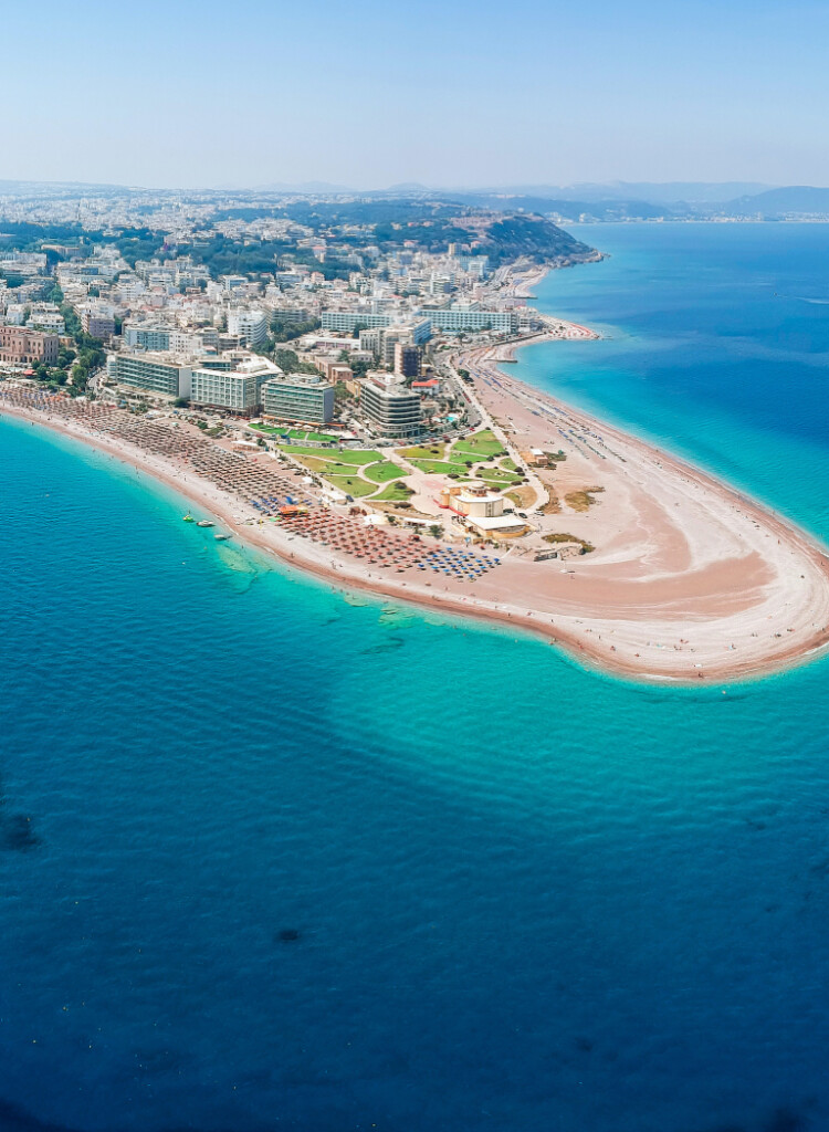 Locationof elli beach, aquarium and best hostel of rhodes town greece